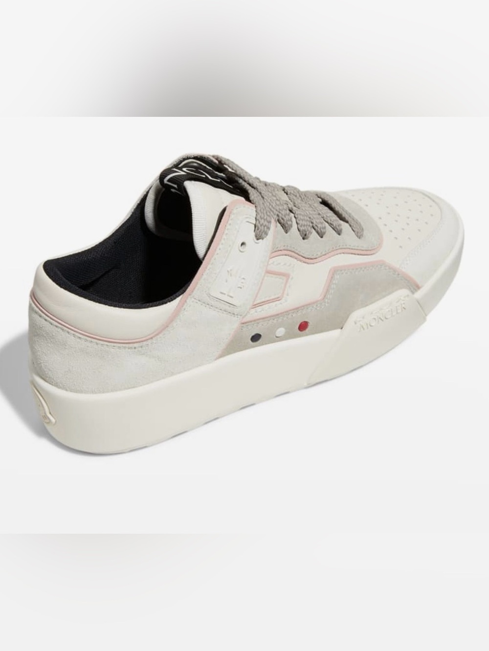 Moncler Women's Grey & Pale Pink Suede Low-Top Sneaker - Picture 3 of 7